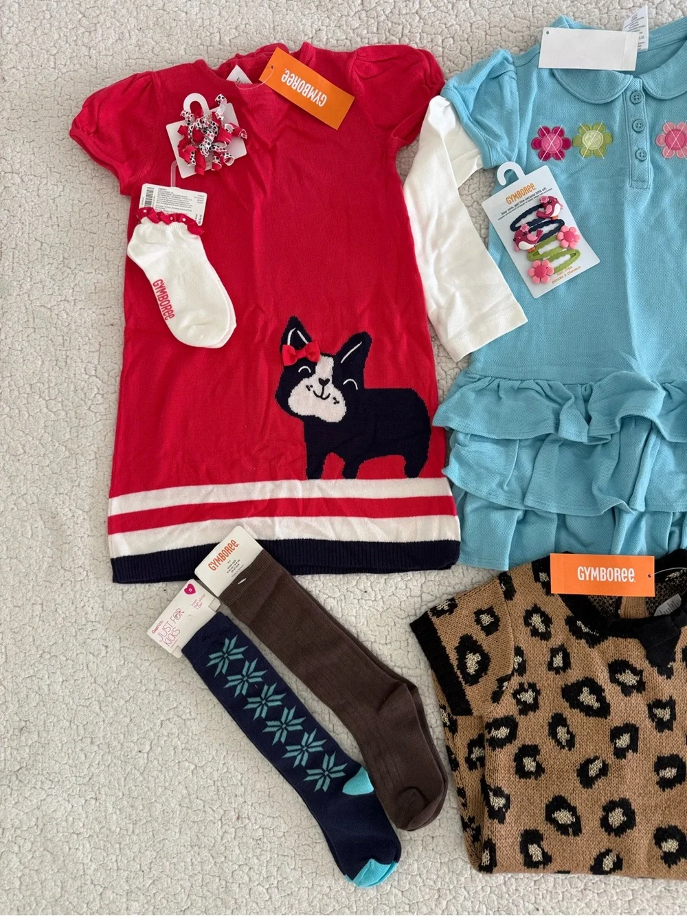 New girls Gymboree Sz 4 dress bundle, socks, tights, hair clips, headband bundle